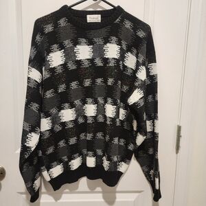 Vintage Protege Black White Rainbow Grunge Crewneck Sweater Mens Large USA EUC